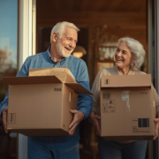Senior couple downsizing into smaller home Senior couple downsizing into smaller home