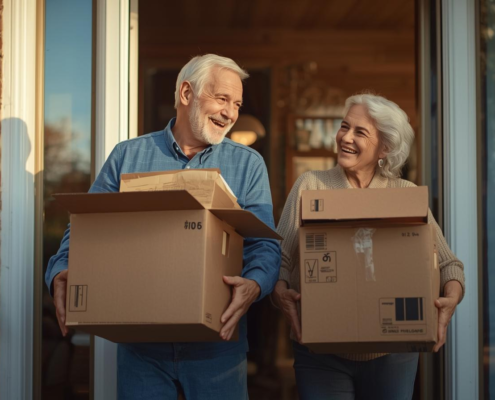 Senior couple downsizing into smaller home
