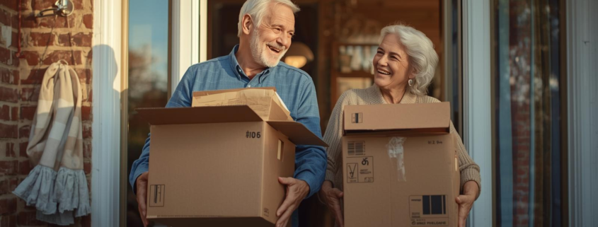Senior couple downsizing into smaller home