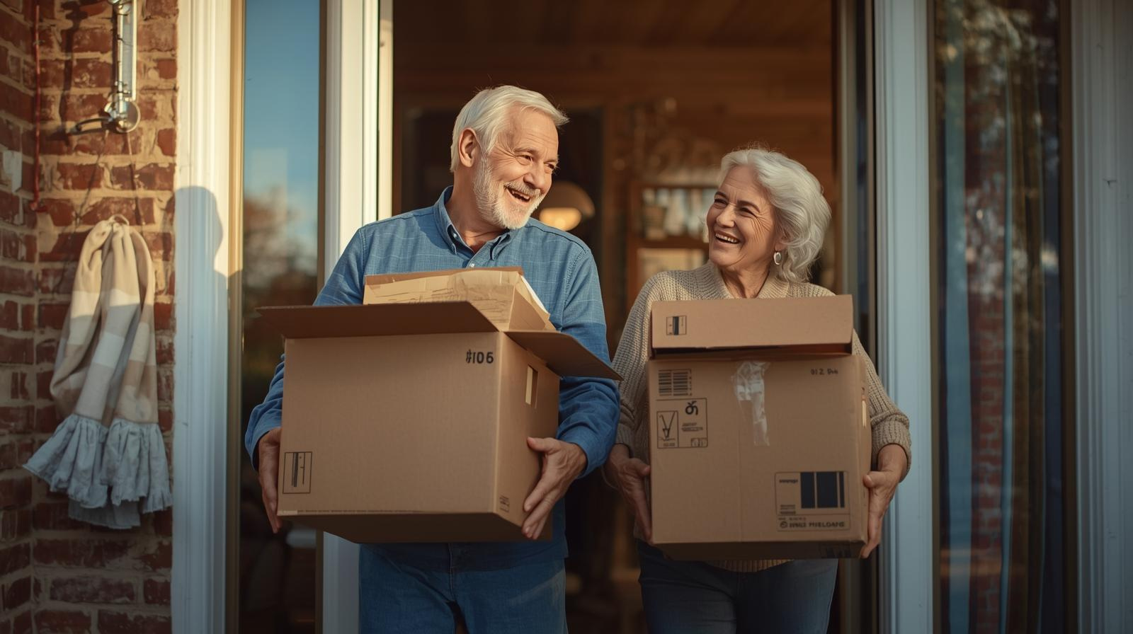 Senior couple downsizing into smaller home