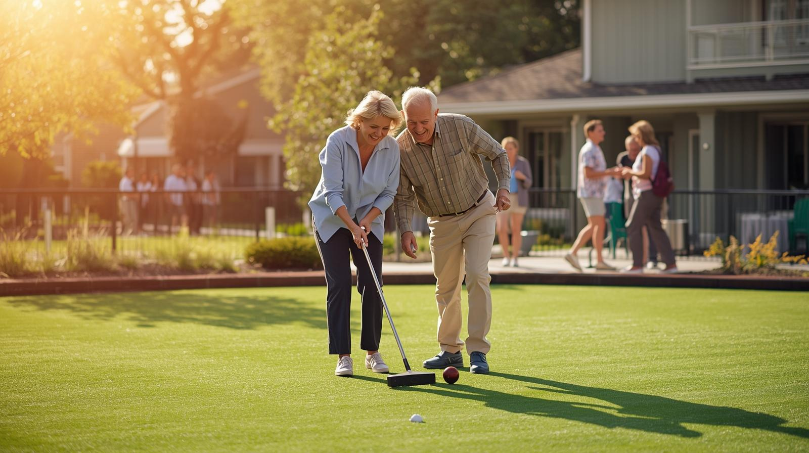 Seniors playing croquet