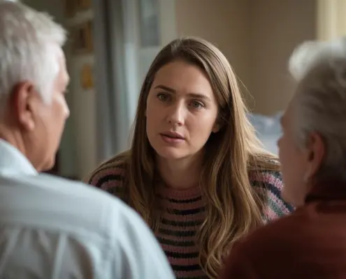 daughter discussing if it's best to sell or buy before downsizing