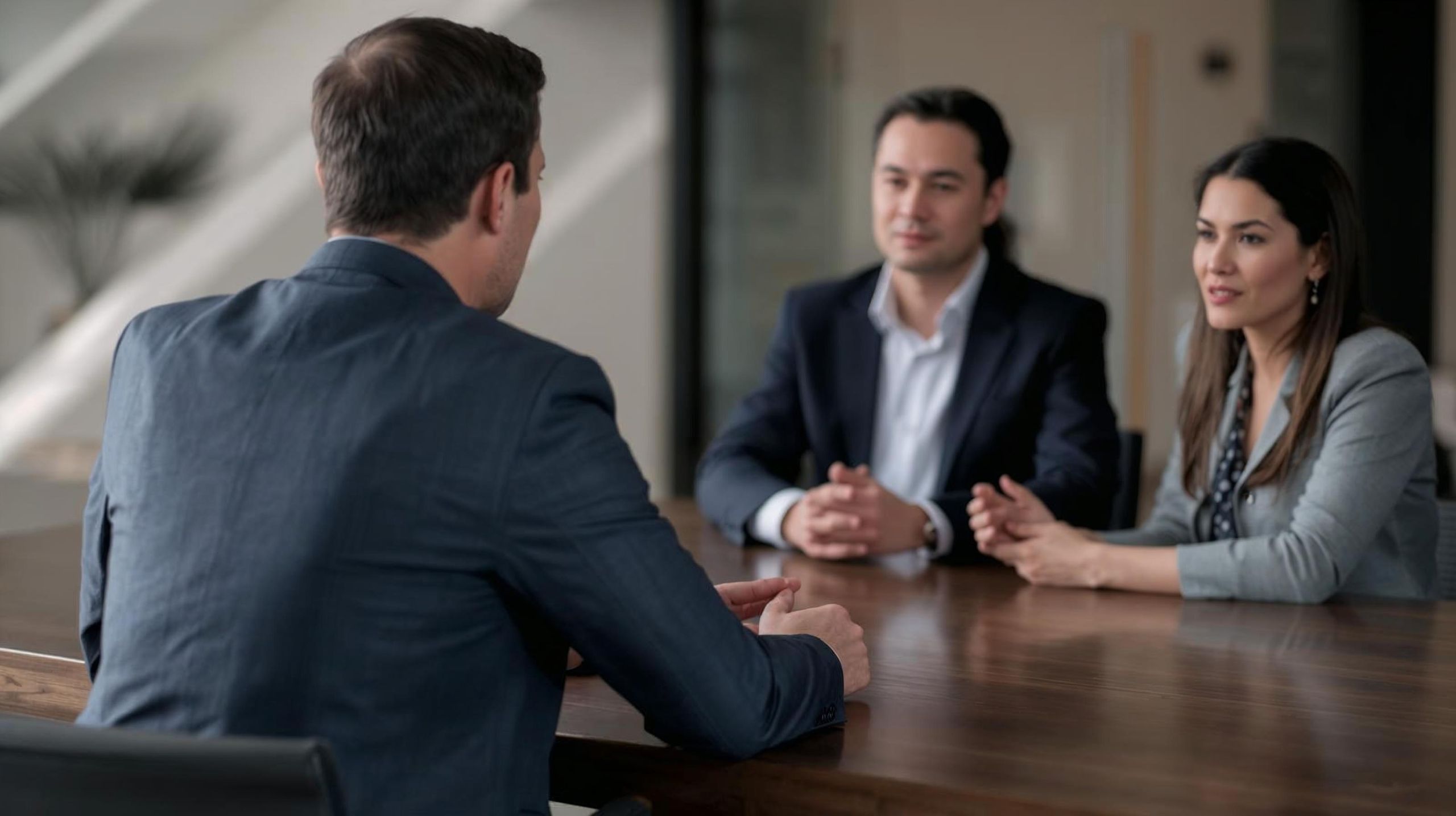 realtor sitting across the table from clients
