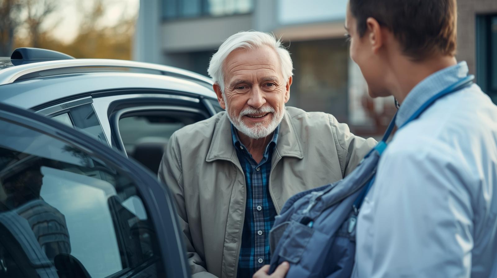 elderly man getting a ride to his doctor