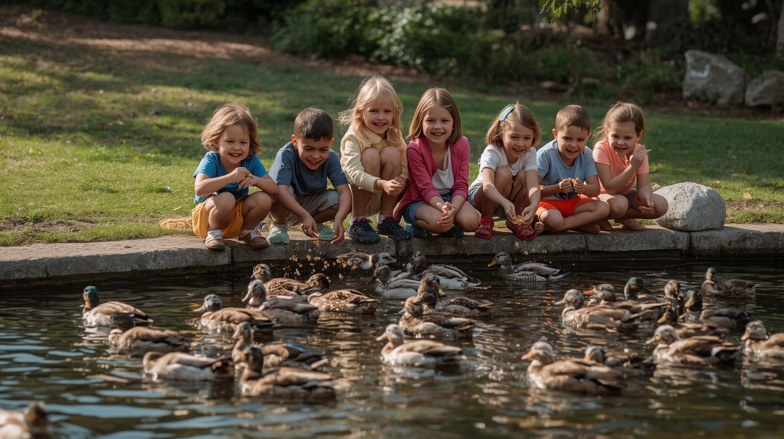 kids feeding ducks at a park in phoenix az