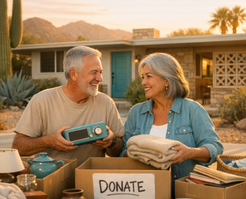 middle age couple trying to figure out "how much does it cost to sell my phoenix home?