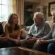 Adult children talking to elderly parents about selling a family home
