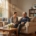An adult daughter and her elderly father sitting together on a living room sofa having a gentle talk.