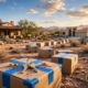 Buy before selling. Two desert homes connected by moving boxes and keys at sunset.