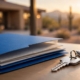 Phoenix Seller disclosure papers beside a house key and pen near an Arizona home.